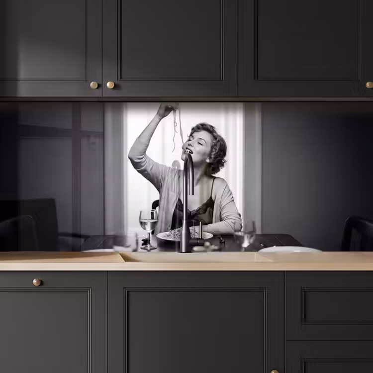 Keuken achterwand - Vrouw - Spaghetti - Zwart - Wit — 6