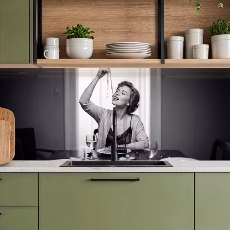 Keuken achterwand - Vrouw - Spaghetti - Zwart - Wit — 8