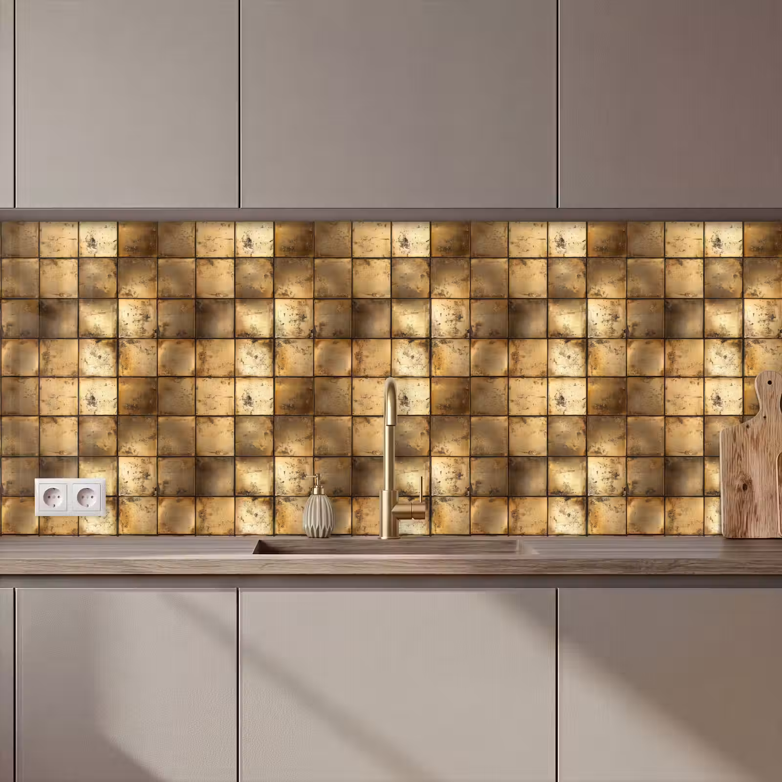 Keuken achterwand - Geometrisch - Tegels - Goud — 1