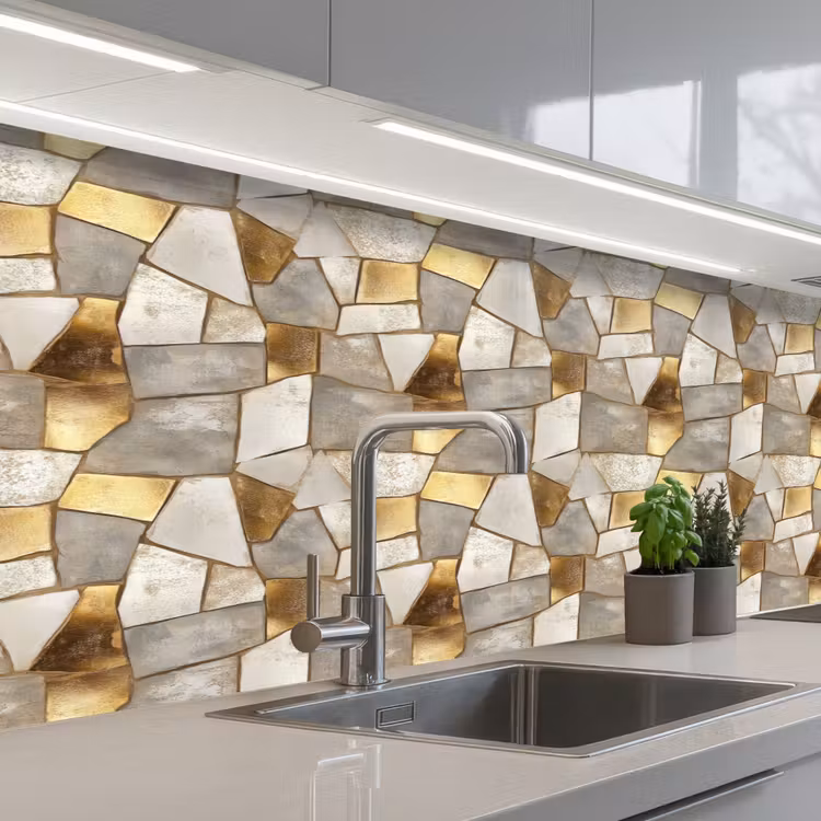 Keuken achterwand - Mozaïek - Marmer - Goud — 2