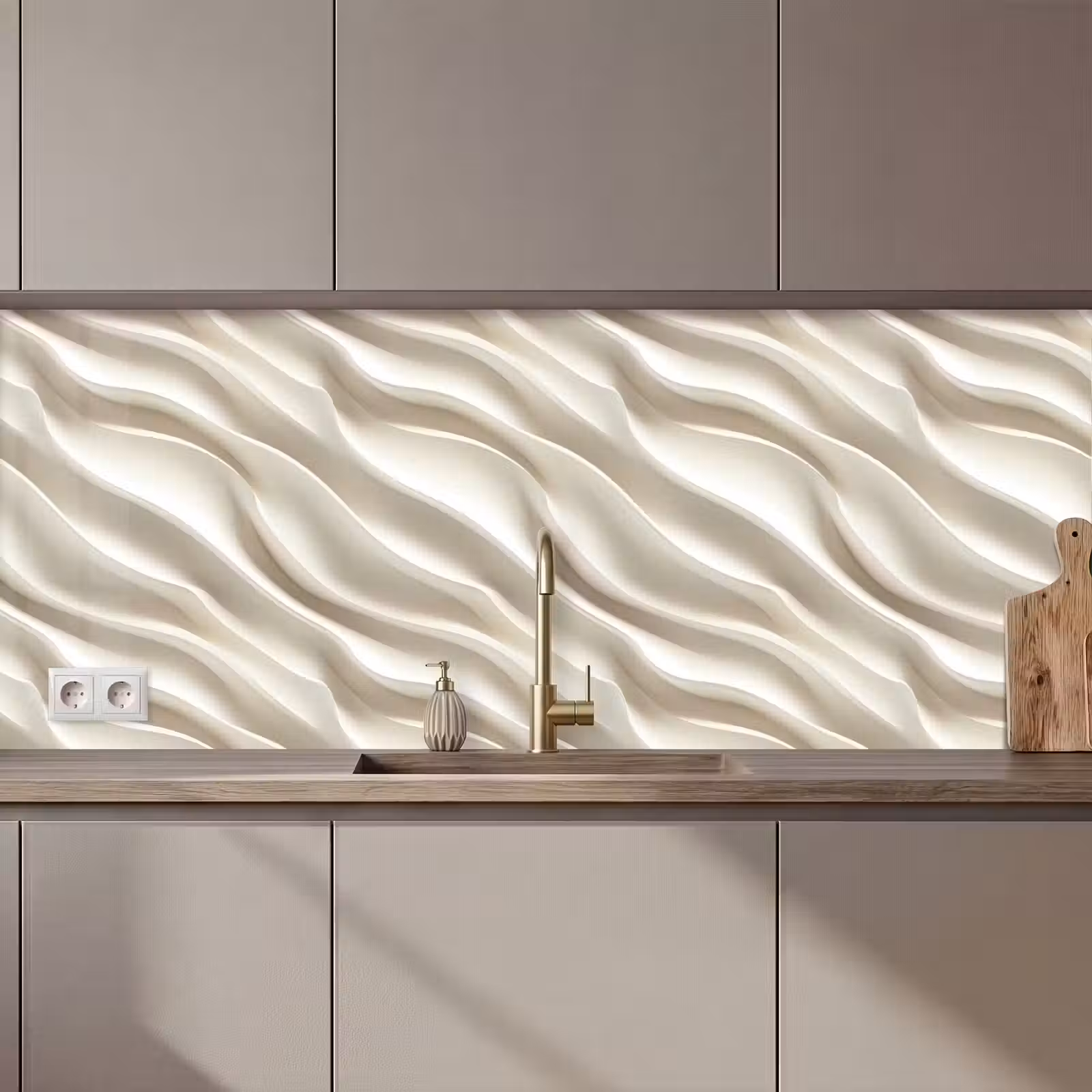 Keuken achterwand - Diagonaal - Golven - Crème — 1