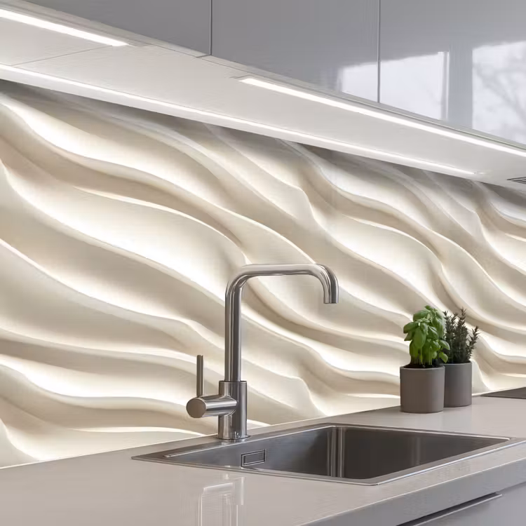 Keuken achterwand - Diagonaal - Golven - Crème — 2