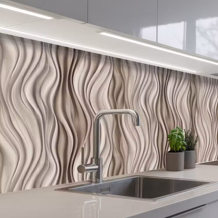 Keuken achterwand - Golven - 3D - Crème — 2