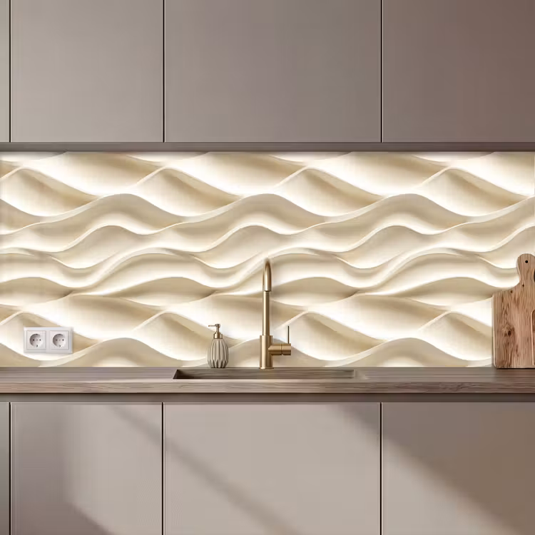 Keuken achterwand - Lijnen - Golvend - Crème — 1