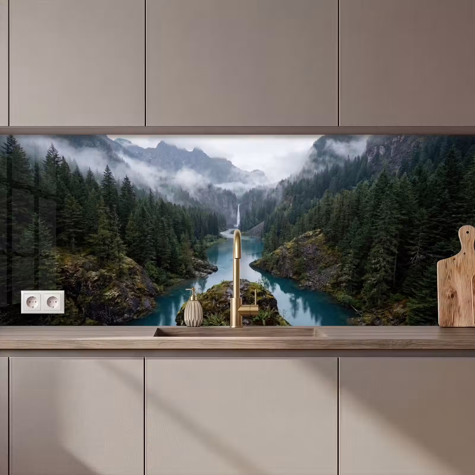 Keuken achterwand - Waterval - Bomen - Bergen — 1