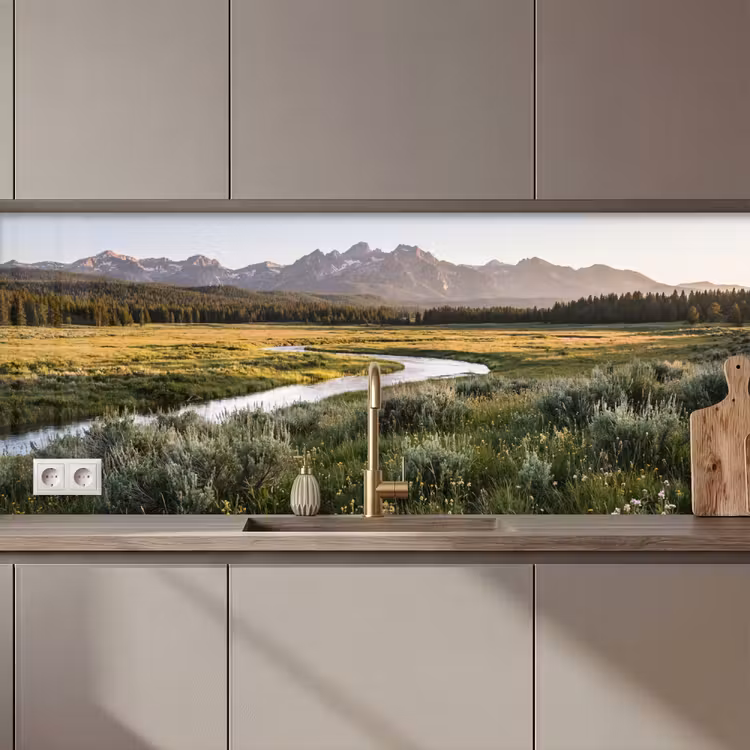 Keuken achterwand - Berglandschap - Rivier - Bos — 1