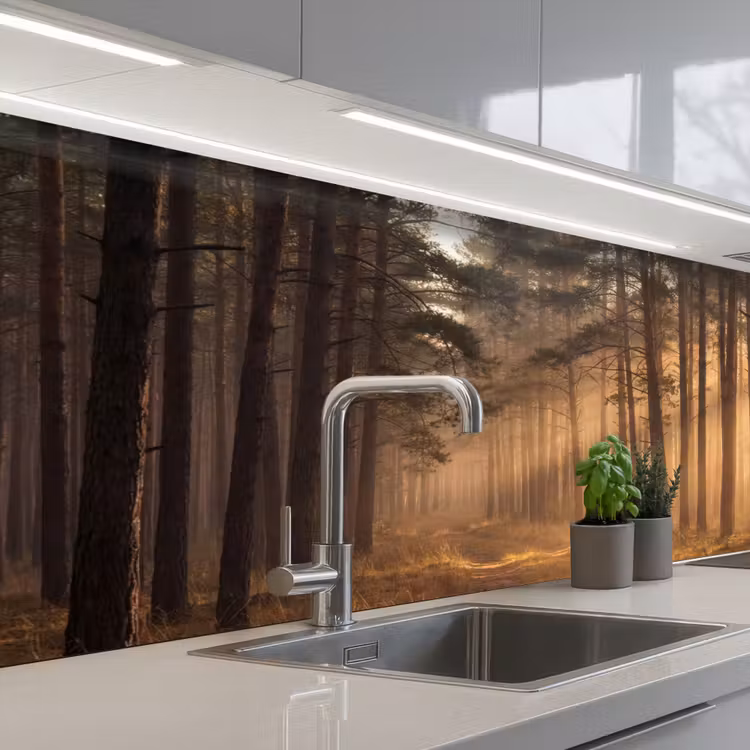 Keuken achterwand - Bos - Mist - Zonlicht — 2