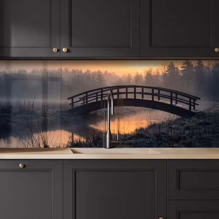 Keuken achterwand - Brug - Mist - Bomen - Water — 6