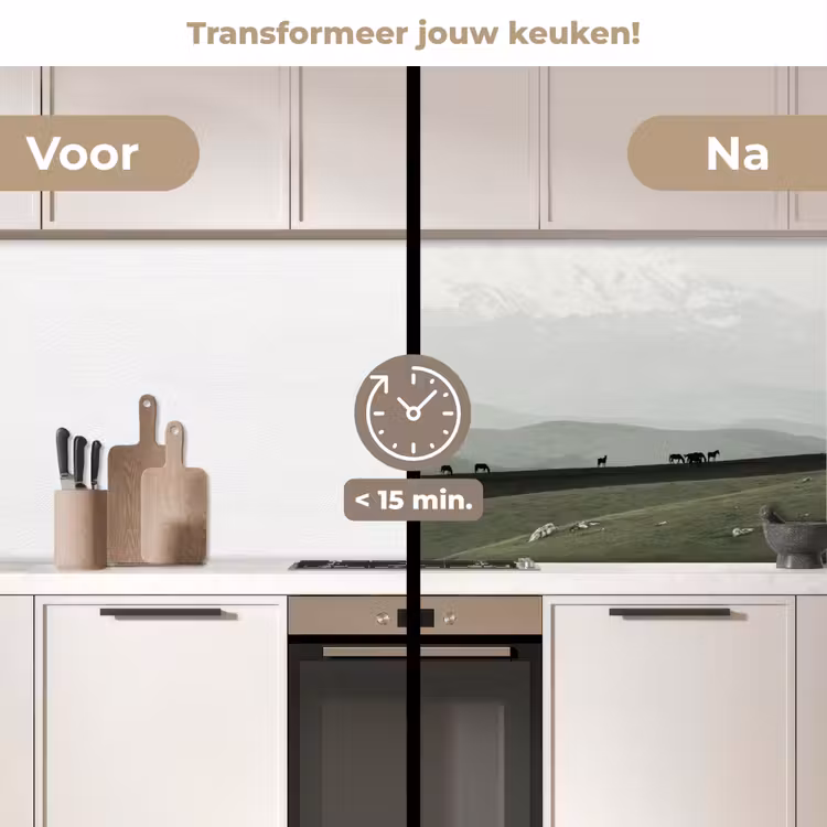 Keuken achterwand - Grijs - Berg - Paarden — 3