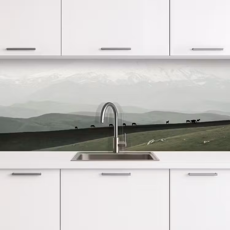 Keuken achterwand - Grijs - Berg - Paarden — 4