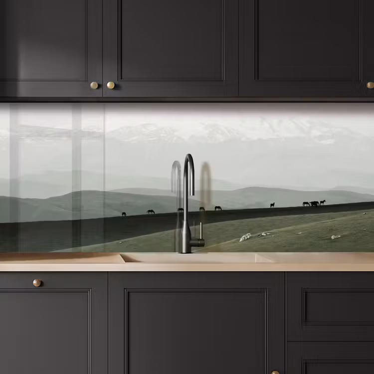 Keuken achterwand - Grijs - Berg - Paarden — 6