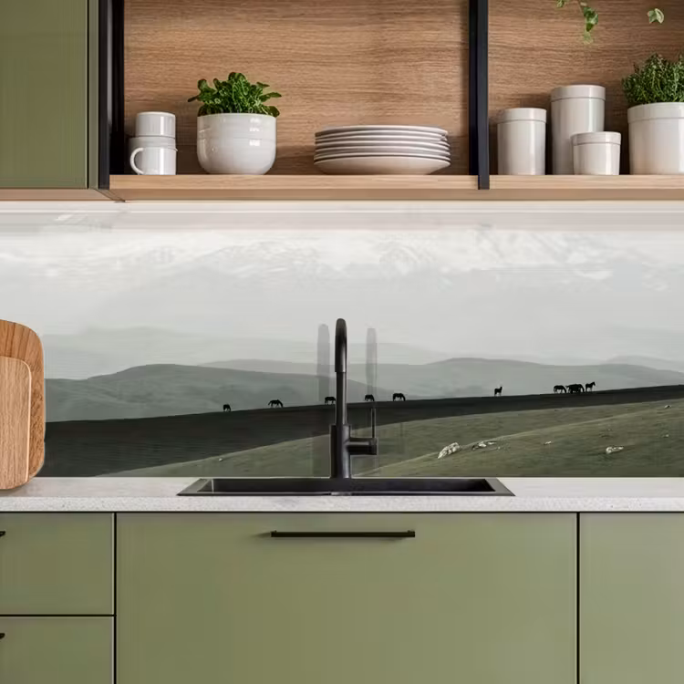 Keuken achterwand - Grijs - Berg - Paarden — 8