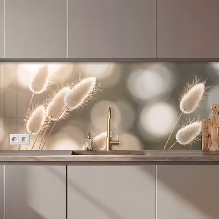 Keuken achterwand - Hazestaartgras - Wit - Zonlicht — 1