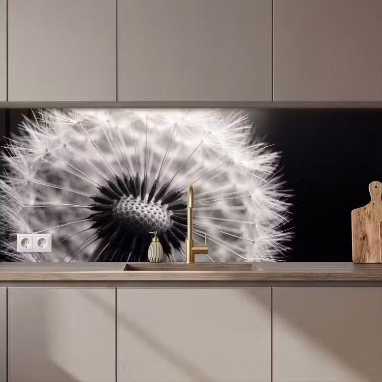 Keuken achterwand - Paardenbloem - Zwart - Wit — 1