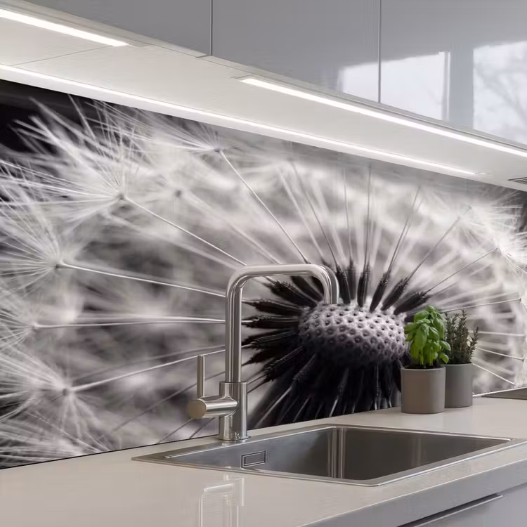 Keuken achterwand - Paardenbloem - Zwart - Wit — 2