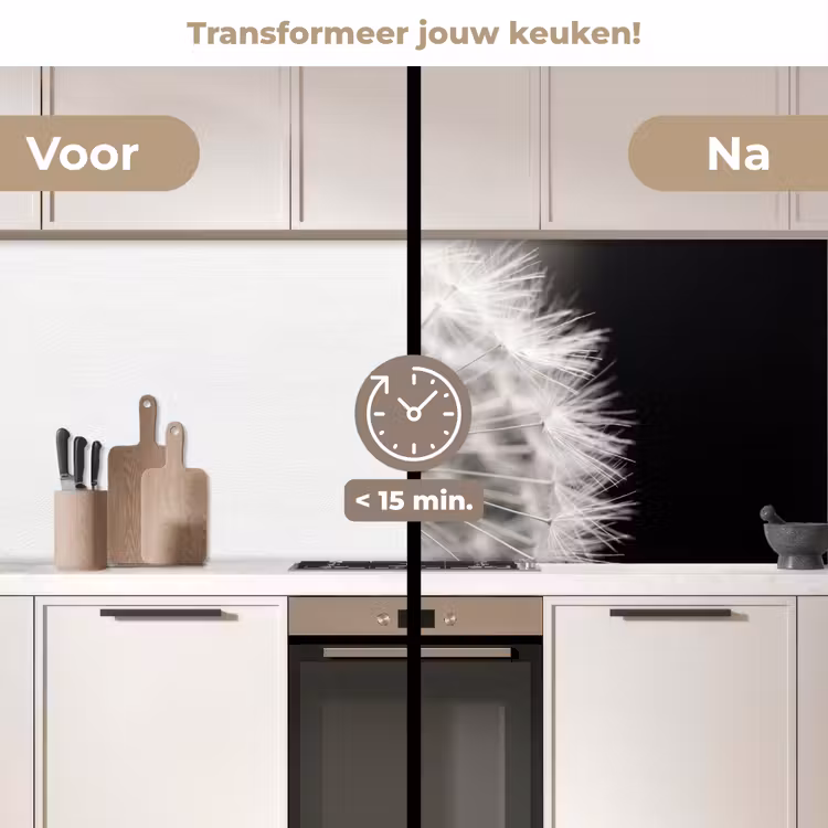 Keuken achterwand - Paardenbloem - Zwart - Wit — 3