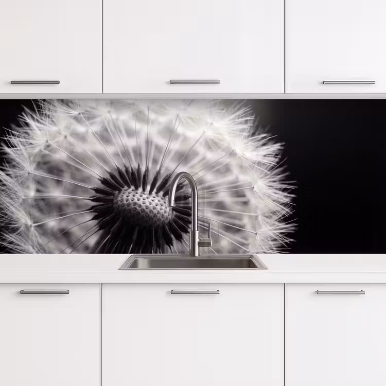 Keuken achterwand - Paardenbloem - Zwart - Wit — 4