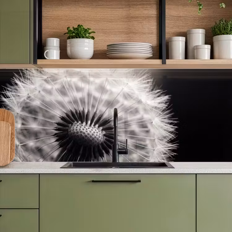 Keuken achterwand - Paardenbloem - Zwart - Wit — 8