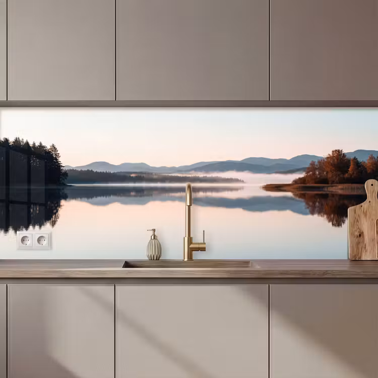 Keuken achterwand - Water - Bomen - Mistlaag — 1