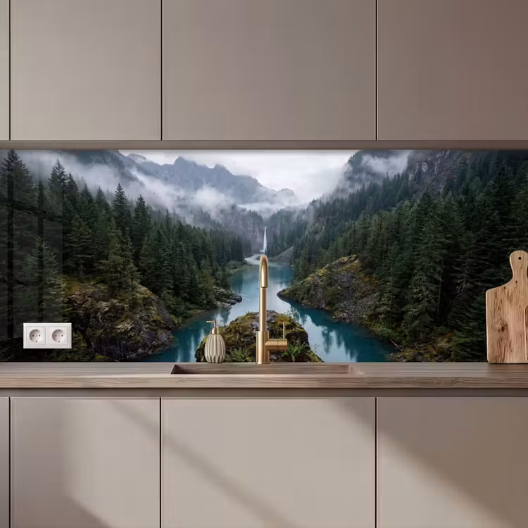 Keuken achterwand - Waterval - Bomen - Bergen — 1