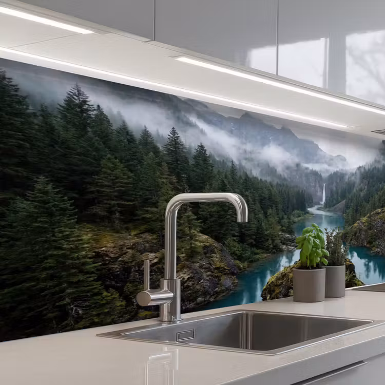 Keuken achterwand - Waterval - Bomen - Bergen — 2