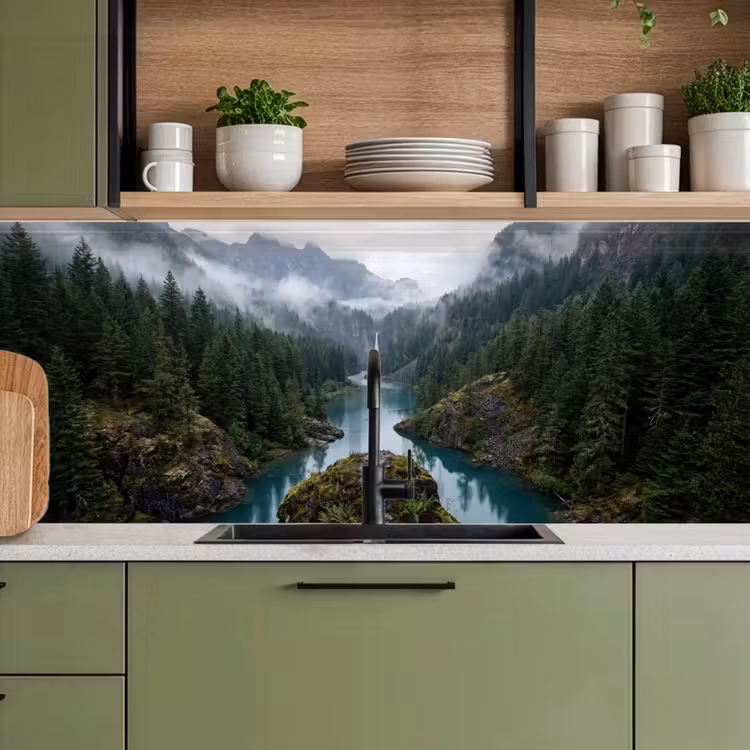 Keuken achterwand - Waterval - Bomen - Bergen — 8