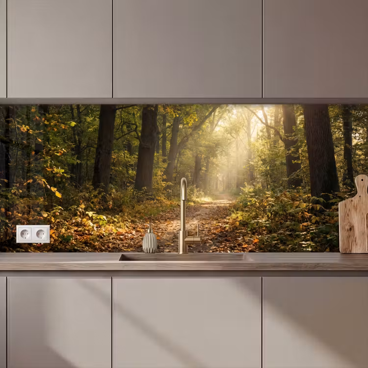 Keuken achterwand - Zonlicht - Bospad - Bomen — 1