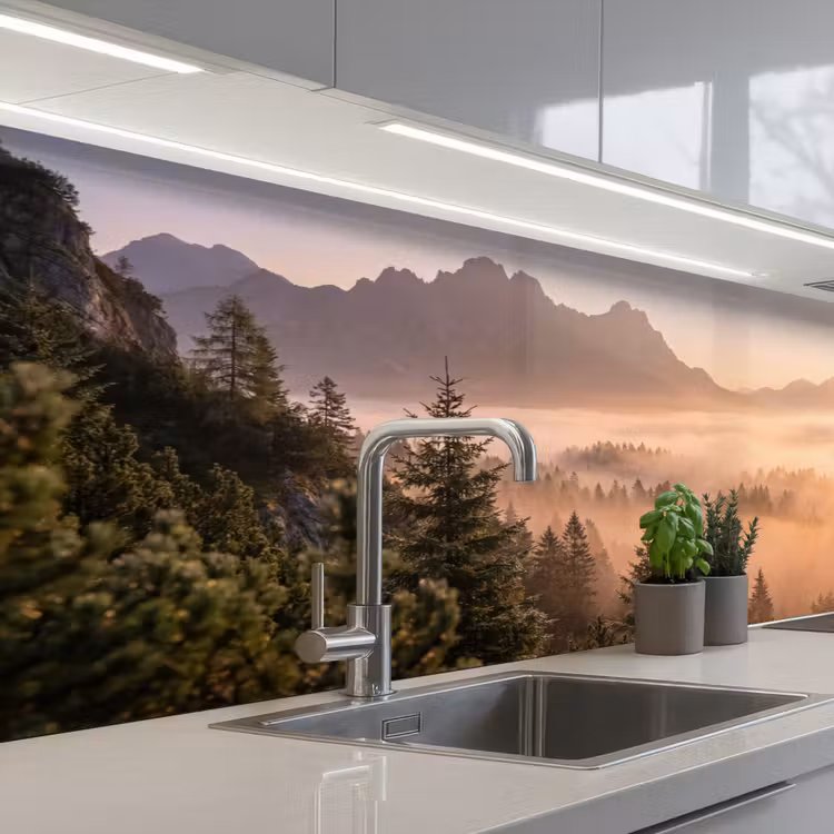 Keuken achterwand - Zonlicht - Mist - Bergen - Bomen — 2