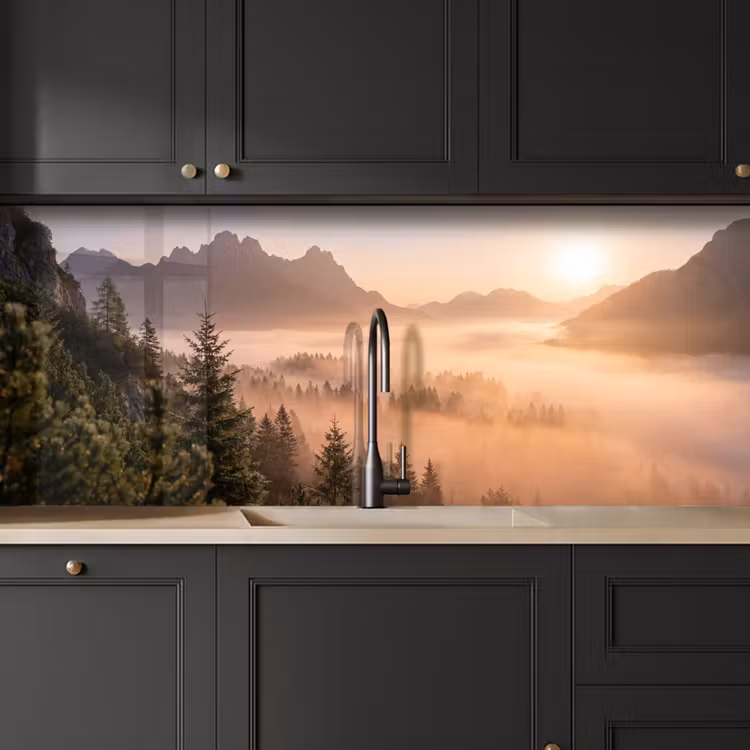 Keuken achterwand - Zonlicht - Mist - Bergen - Bomen — 6