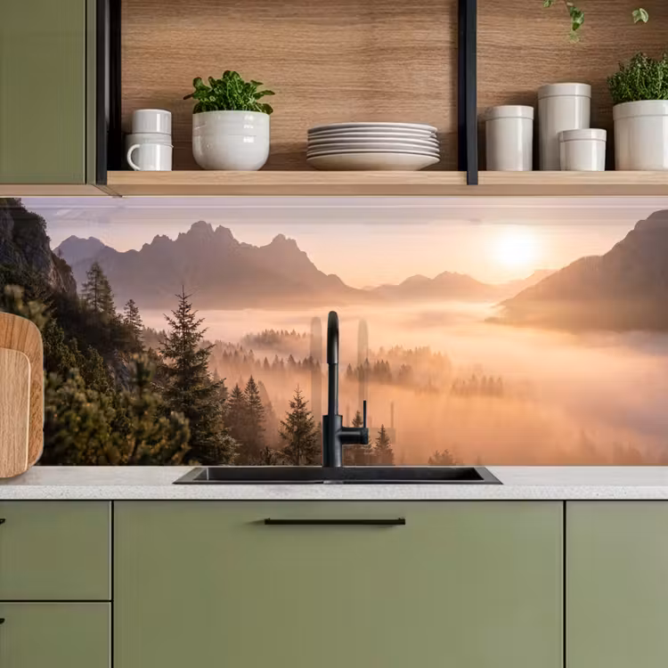 Keuken achterwand - Zonlicht - Mist - Bergen - Bomen — 8