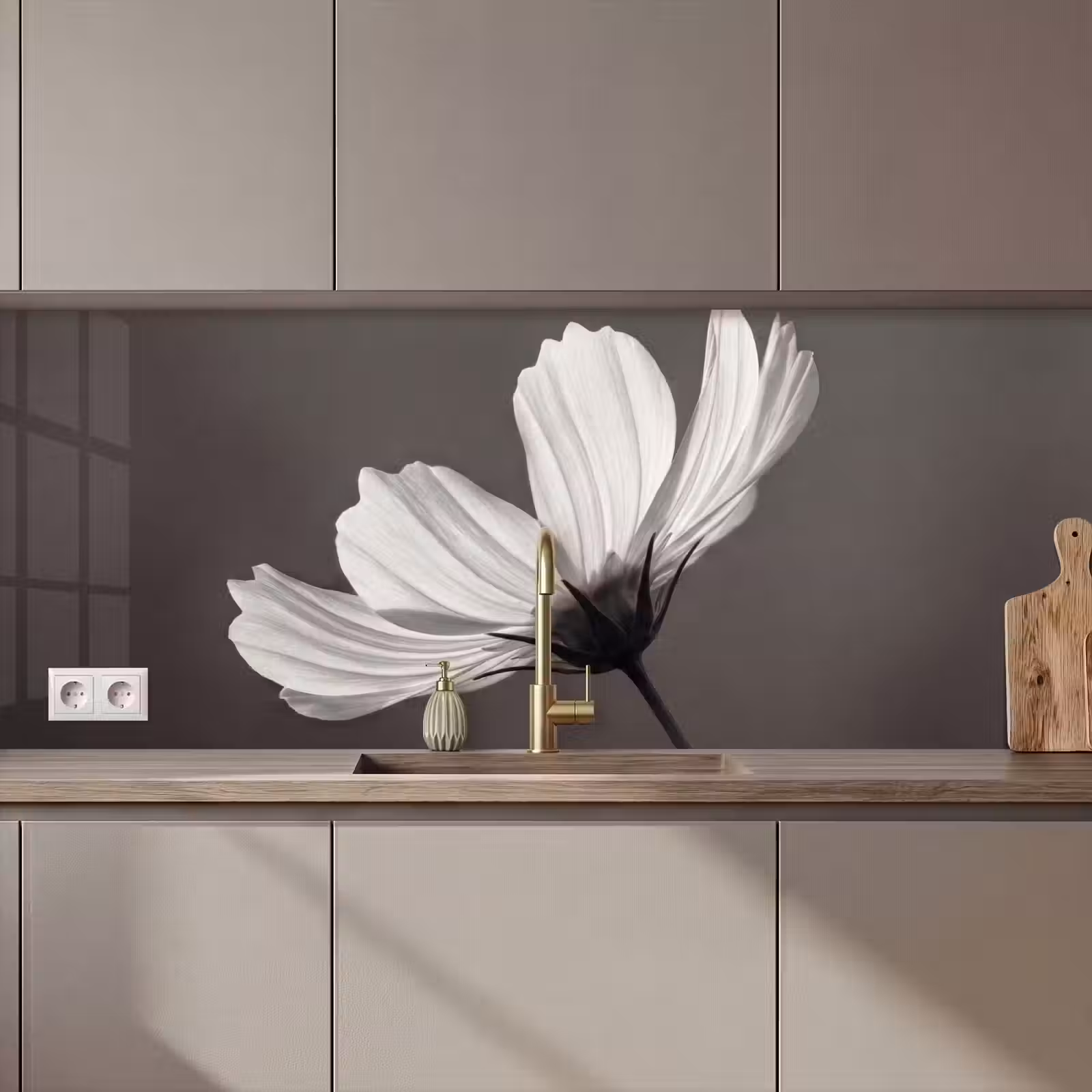 Keuken achterwand - Bloem - Minimalistisch - Zwart - Wit — 1