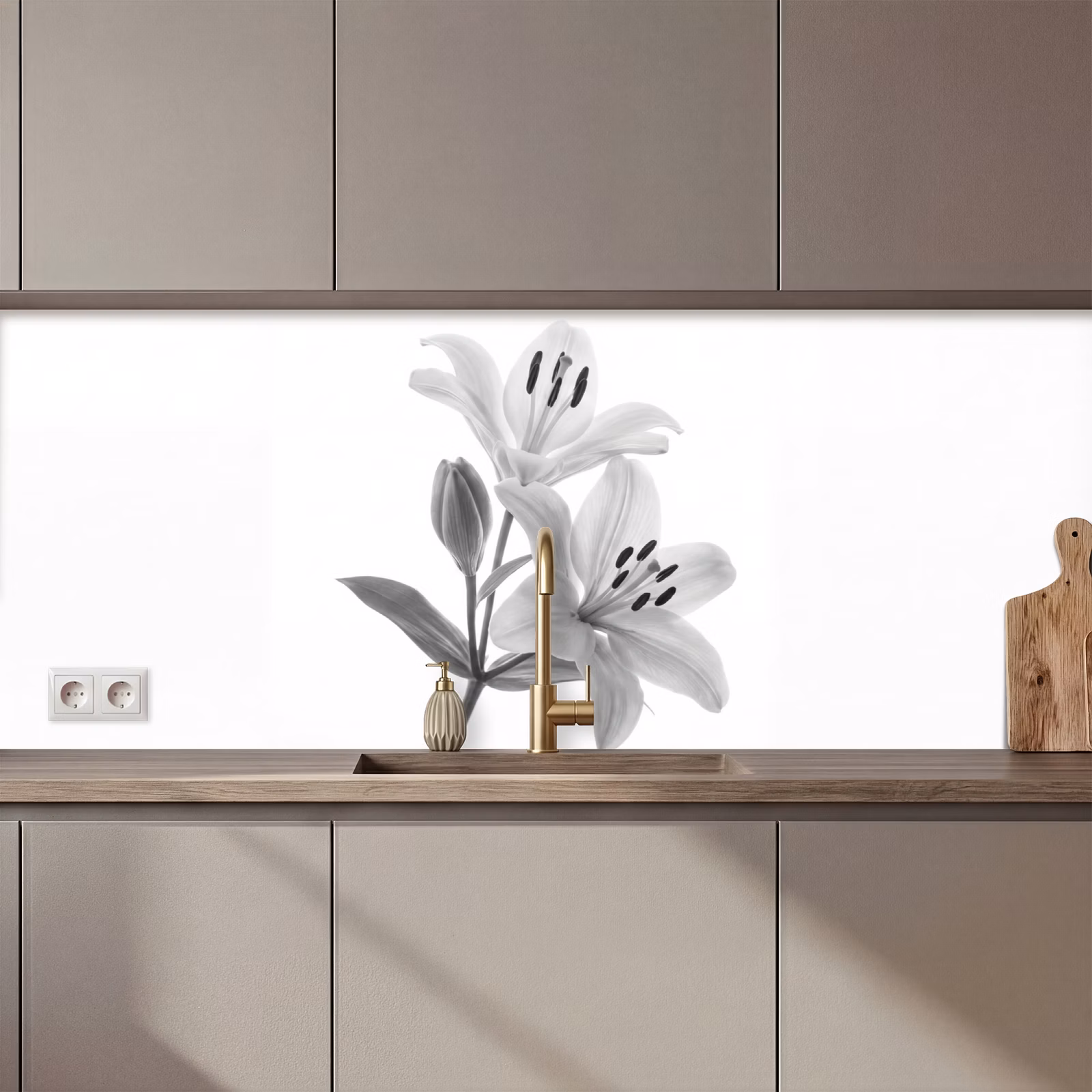 Keuken achterwand - Lelies - Elegant - Zwart - Wit — 1