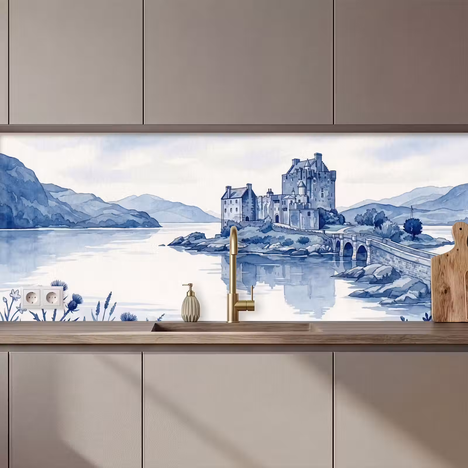 Keuken achterwand - Schots - Kasteel - Blauw - Aquarel — 1