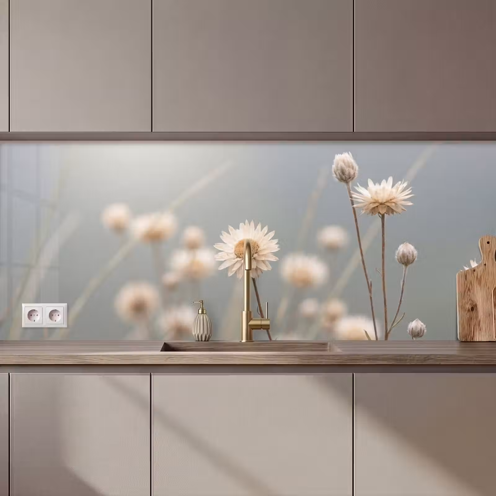 Keuken achterwand - Strobloemen - Wit - Daglicht — 1