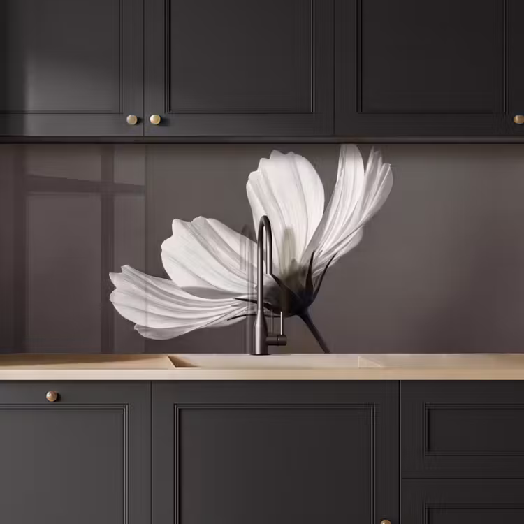 Keuken achterwand - Bloem - Minimalistisch - Zwart - Wit — 6
