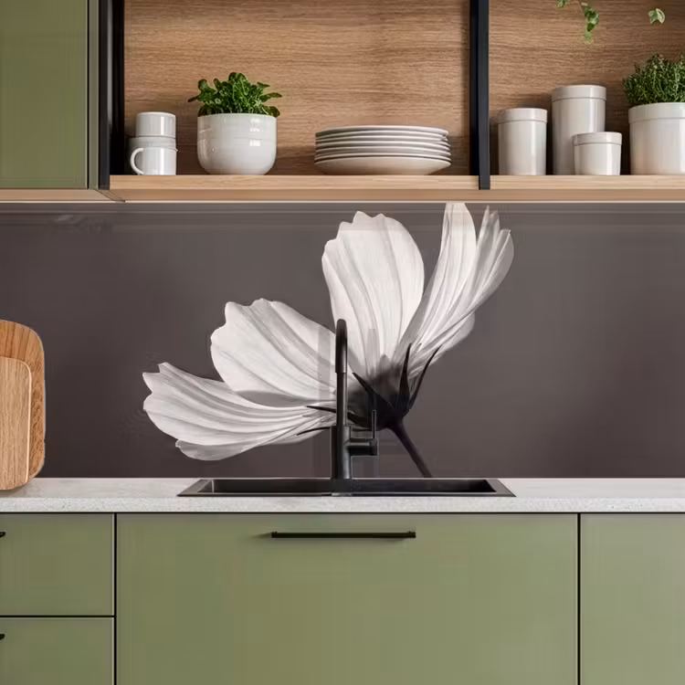 Keuken achterwand - Bloem - Minimalistisch - Zwart - Wit — 8