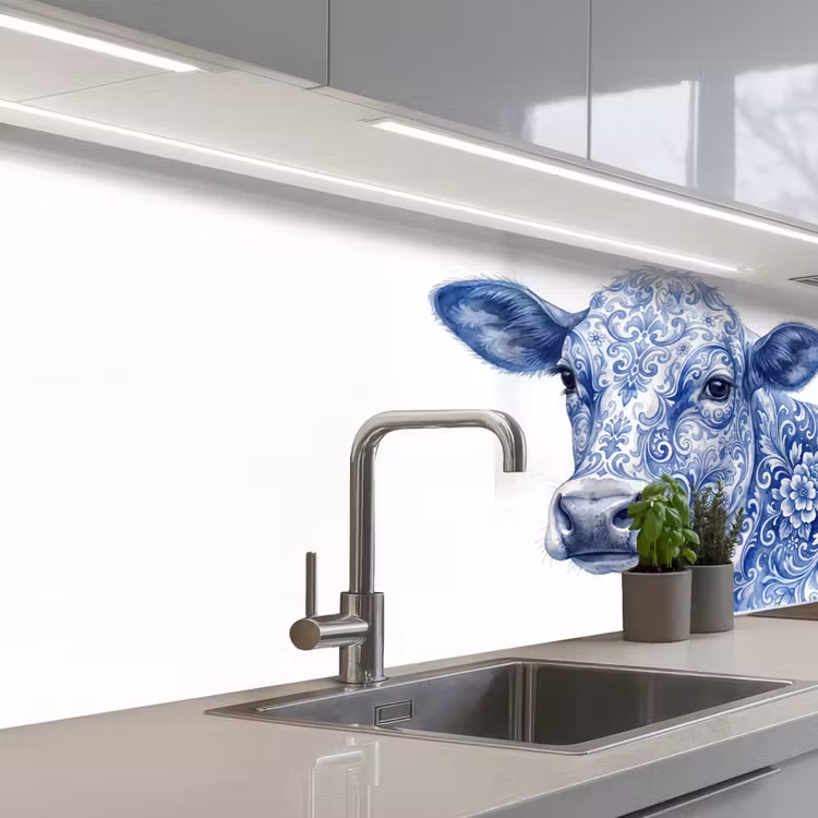 Keuken achterwand - Illustratie - Koe - Blauw — 2