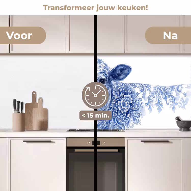 Keuken achterwand - Illustratie - Koe - Blauw — 3