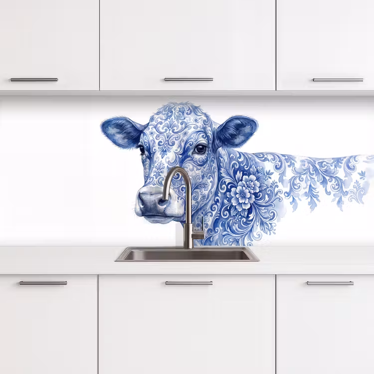 Keuken achterwand - Illustratie - Koe - Blauw — 4