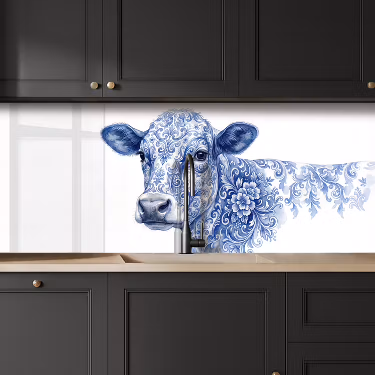 Keuken achterwand - Illustratie - Koe - Blauw — 6