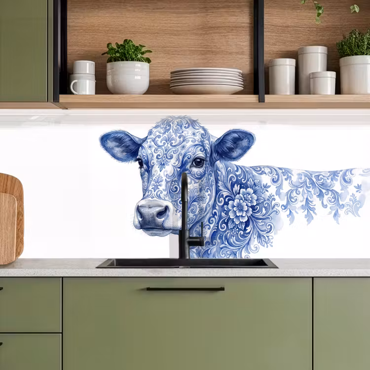 Keuken achterwand - Illustratie - Koe - Blauw — 8