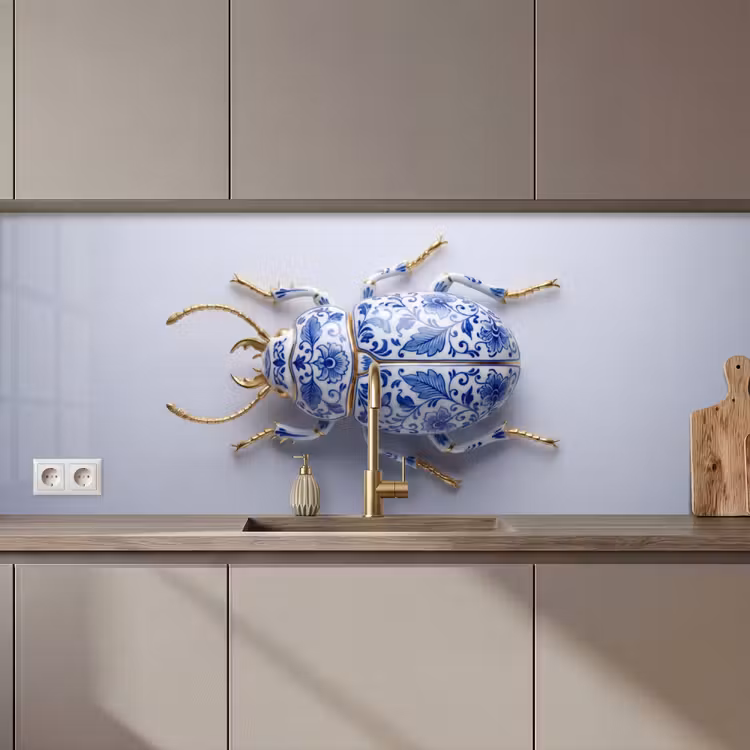 Keuken achterwand - Kever - Delfts - Blauw - Goud — 1
