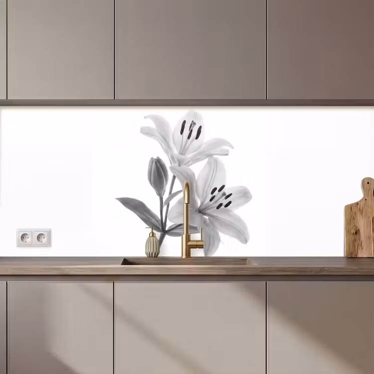 Keuken achterwand - Lelies - Elegant - Zwart - Wit — 1
