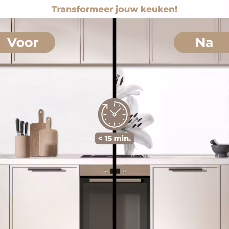 Keuken achterwand - Lelies - Elegant - Zwart - Wit — 3