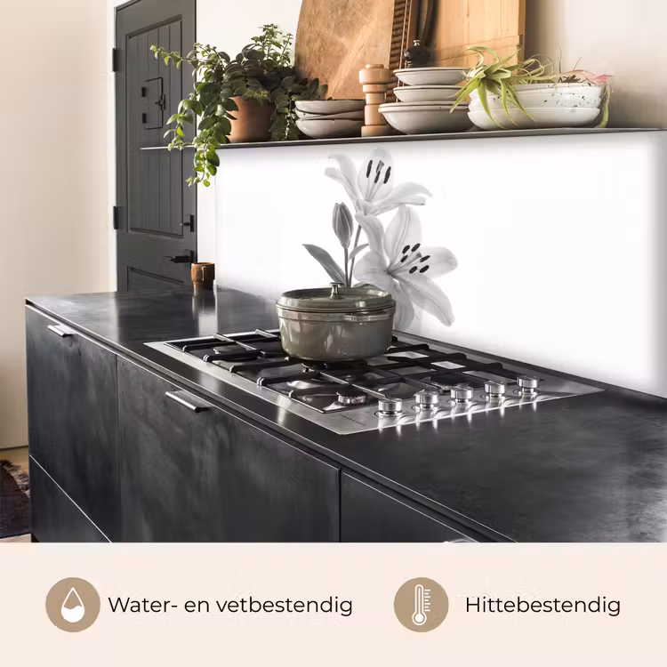 Keuken achterwand - Lelies - Elegant - Zwart - Wit — 5