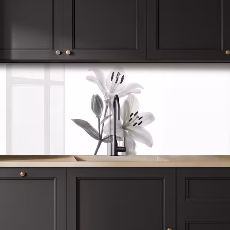 Keuken achterwand - Lelies - Elegant - Zwart - Wit — 6