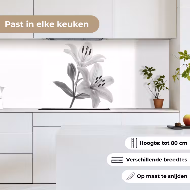 Keuken achterwand - Lelies - Elegant - Zwart - Wit — 7