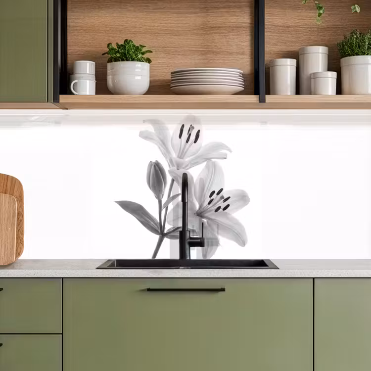 Keuken achterwand - Lelies - Elegant - Zwart - Wit — 8