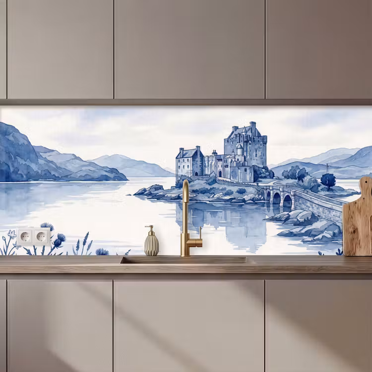 Keuken achterwand - Schots - Kasteel - Blauw - Aquarel — 1