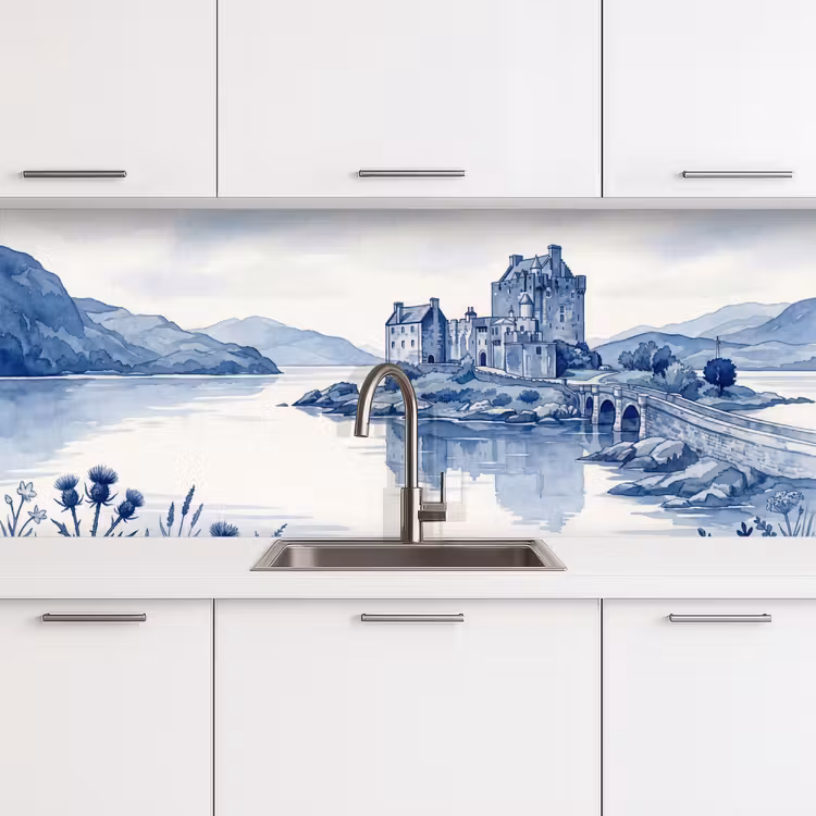 Keuken achterwand - Schots - Kasteel - Blauw - Aquarel — 4